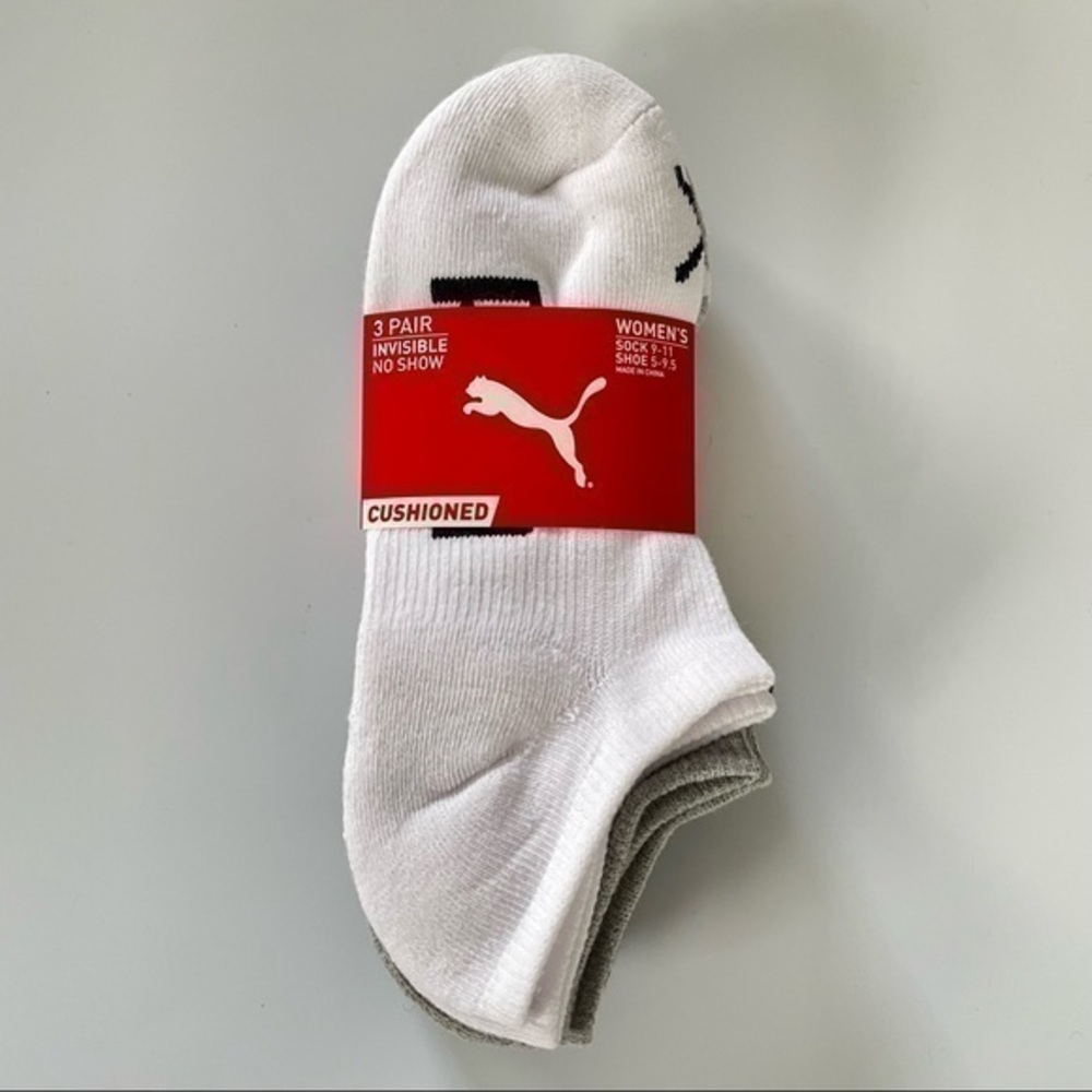 Puma women’s invisible no show liner socks 3 pack white gray black size 5-9.5